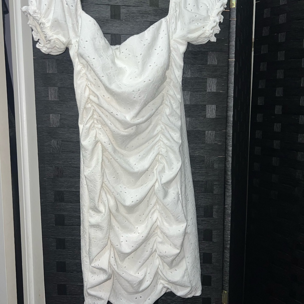 Windsor Elegant White Dress with Ruched Detailing